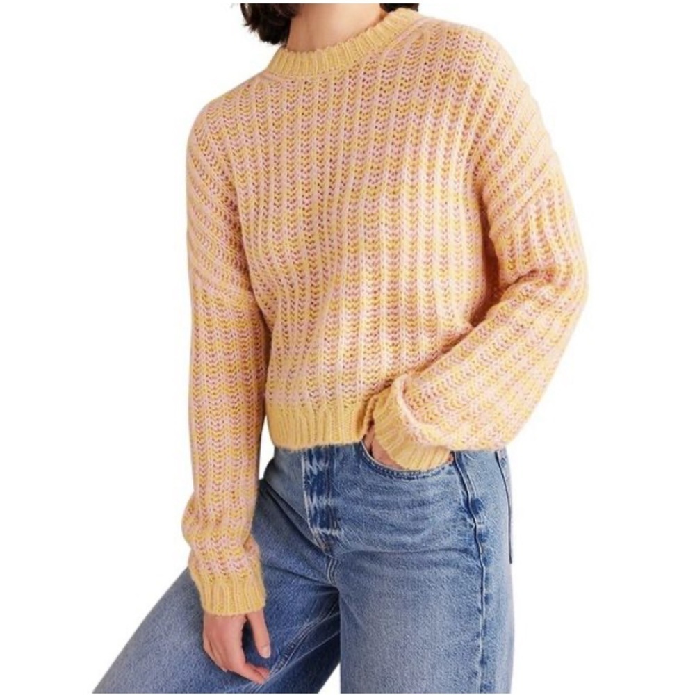 Boden Wool Alpaca Blend Cozy Yellow and Cream loose Knit Sweater